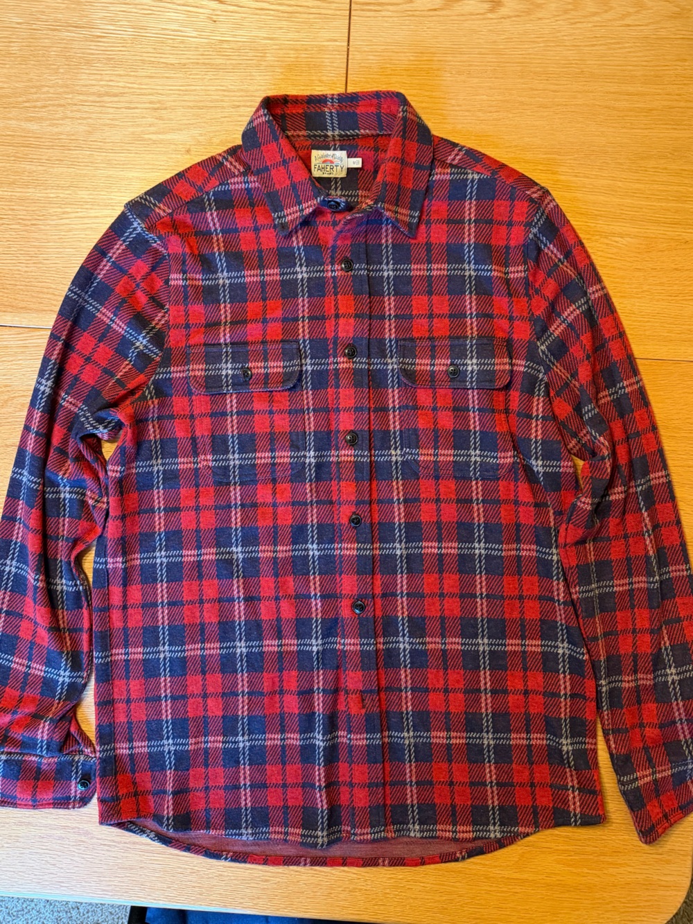 Faherty Men's Legend Sweater Shirt Heritage Plaid Red Navy Stretch M NWT